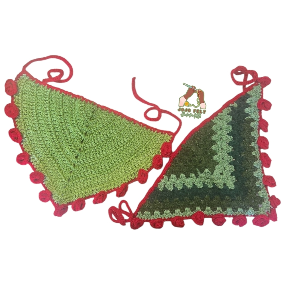Forest Green/Green Apple w/Red Roses Edge Bandana, HandmadeByMe, Spring/Summer